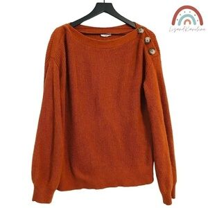 A Loves A Rabbit Hair Boatneck Fuzzy Knit Cinnamon Rust Burn Orange Sweater